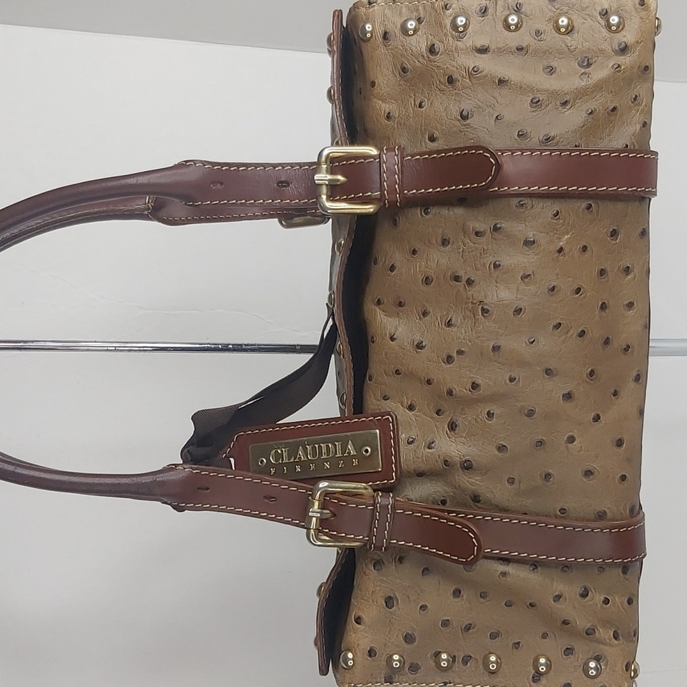 CLAUDIA PIRENZE ITALIAN LEATHER Ostrich pattern satchel handbag